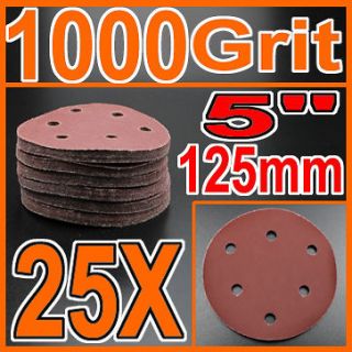 25 pcs Lot 1000Grit 1000# 5 X 6 Hole Velcro Sanding Discs Sandpaper 