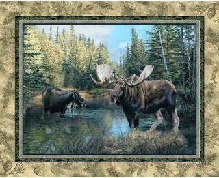 Caldwell Creek Moose in the River Large Quilt Fabric Panel