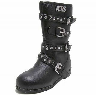 MICHAEL KORS Sz 11 GIRLS Black Leather like Boots Buckle Straps Studs 