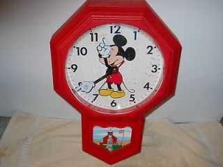 vintage mickey mouse wall clock   school house  works good and looks 