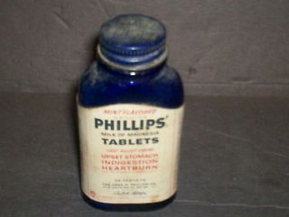   Cobalt Blue Philips Milk Of Magnesia Tablets Bottle w/Original Label