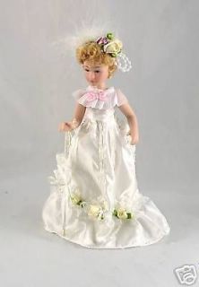 Miniature Victorian Dollhouse Doll in Fancy White Dress, Umbrella, 004