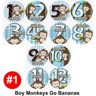 Monthly onesie stickers BOY MONKEYS GO BANANAS Monthly baby Sticker 
