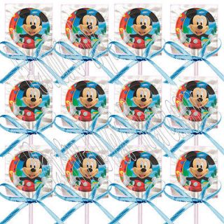 Disney Mickey Mouse NON PERSONALIZED Lollipops w/ Blue Bows Favors  12 
