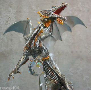   Sterling Silver Dragon With Crystal Sculpture Michael Whelan NEW