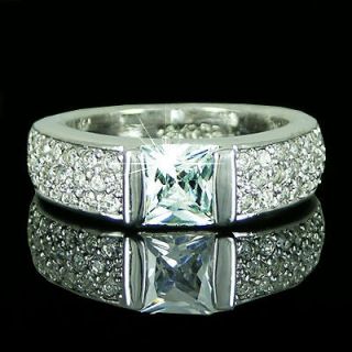 White Gold gp Princess Cut Pave lab Diamond Engagement Wedding Ring Sz 