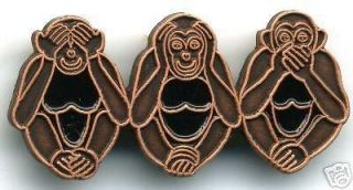 Three Wise Monkeys Pin Badge See Hear Speak No Evil