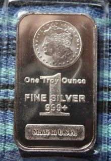   Oz .999 SILVER MORGAN Dollar Art Bar One Ounce Bullion FINE Silver