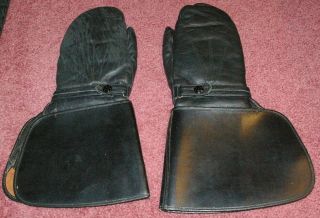 Super VINTAGE Black Leather Horsehide Motorcycle Riding Leather Mitts 