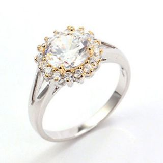 New 8mm Round Zirconia Wedding Engagement 9K White Gold Filled Ring 