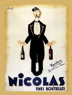 Nicolas Red White Wine Fine Bottle Sommelier 1927 Vintage Poster Repro 