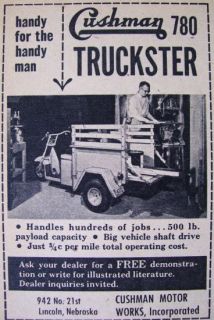 1956 Vintage Ad * CUSHMAN 780 Truckster * MOTOR SCOOTER 2¾ x 4 Ad