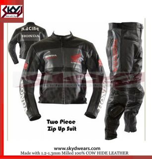 Honda Black Racing Leather Motorcycle full suit and trouser  All Sizes