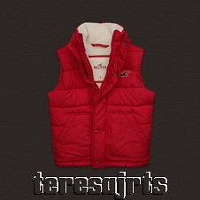 HOLLISTER BY ABERCROMBIE & FITCH SUNSET CLIFFS VEST JACKET RED PUFFER 