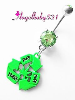   PUFF PUFF PASS Pot Leaf Recycle Sign Dangle Belly Ring Bar Navel Ring