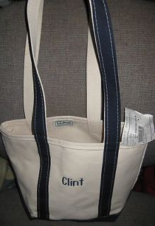   Beige & Navy Canvas Boat & Tote Bag   Embroidered Name Clint   NWT