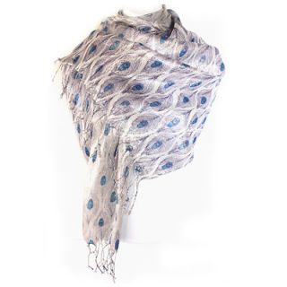Sparkly Peacock Feather Soft LBlue Pnk Shawl Scarf Wrap
