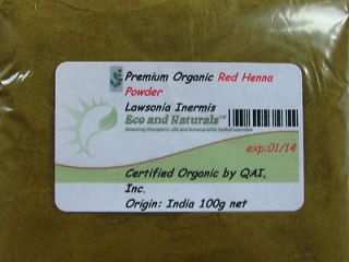 CERTIFIED ORGANIC PREMIUM Red henna powder 400g chemical free 