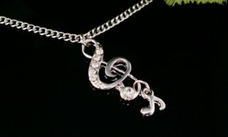 H101 Cute Rhinestones Music Symbol Note Chain Necklace