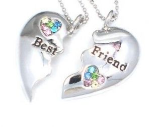 BEST FRIEND Heart Silver Tone 2 Charms & 2 Necklaces Multi New Item