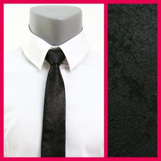   Ties Casual Vintage Skinny Slim Black Faux Leather Neckties 2.15