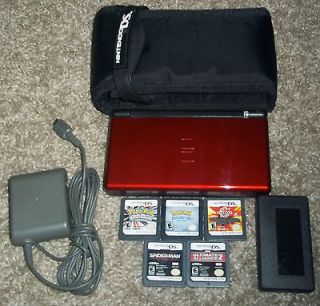   DS Lite Crimson & Black Handheld System, with 5 games and a case
