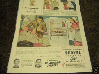 1941 Antique Servel Gas Electrolux Refrigerator Ad