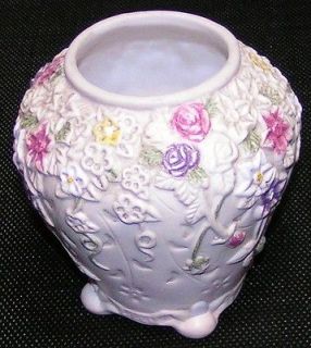 Unique White Hot Air Balloon Shaped Floral Vase Hand Painted Flowers 