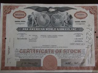 Pan American World Airways Stock Certificate Broker Issued to Merrill 