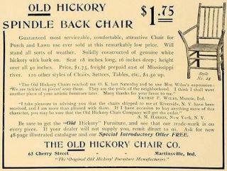 1907 Ad Old Hickory Spindle Back Chair Martinsville   ORIGINAL 