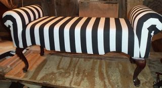 BLACK AND WHITE STRIPED BENCH SETTEE QUEEN ANN FURNITURE SMALLER
