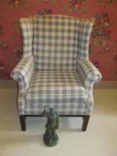 Ethan Allen Country Plaid Chippendale Wing Back Upholstered Chair 7204