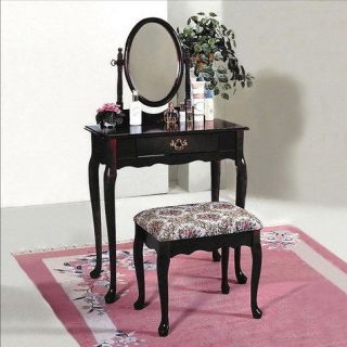 Oak Queen Anne Vanity set with Table & Makeup Bench new