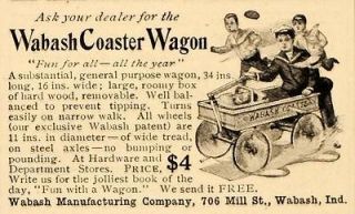 1906 Ad Wabash Coaster Antique Wagon Indiana Child Toy   ORIGINAL 
