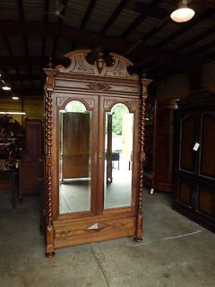 00001 Antique French Wardrobe Armoire Cabinet w/ Mirror