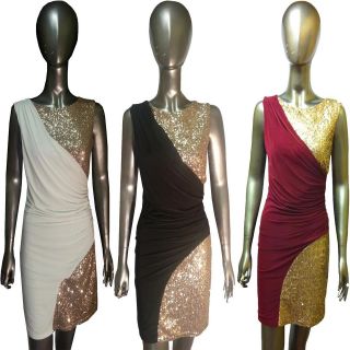   Sequin Contrast Wrap Bodycon Womens Short Party Evening Dress 8 14