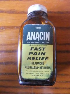 Old Vintage Antique Anacin Tablet Bottle Fast Pain Relief Empty 