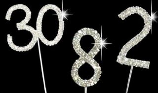 Diamante Cake Pick Topper Numbers Silver Sparkle