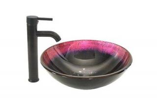 Purple Mix Color Bathroom Tempered Glass Vessel Sink & Oil Rubbed 