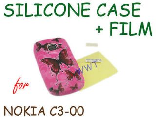   Red Silicone Back Cover Soft Case + Film for Nokia C3 00 ZVSF092