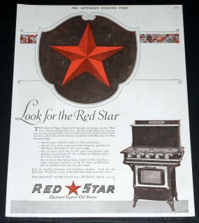   MAGAZINE PRINT AD, DETROIT VAPOR OIL STOVES, LOOK FOR THE RED STAR