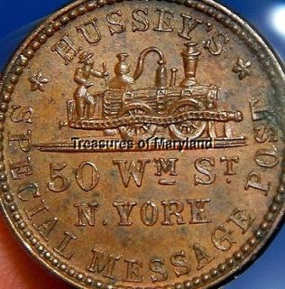 OLD US CIVIL WAR TOKEN 1863 HUSSEYS TRAIN TIME IS MONEY COIN