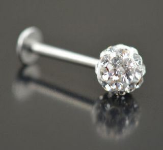 1Pc White Czech Crystal Stainless Steel Lip Labret Ring Stud Bar Body 
