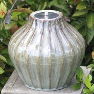   Crafted 10 Tall Ceramic Fire Pot Honey Dew Glazed Outdoor Fire Pot