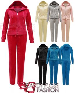 NEW LADIES ALL IN ONE VELOUR TRACKSUIT FULL SET HOODIE TROUSERS SIZES 