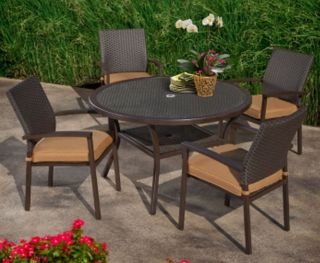   48 Round Outdoor Dining Table 4 Cushioned Chairs Patio Furniture Set