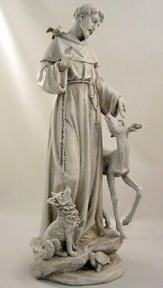   Styling Saint St Francis With Deer And Wolf Garden Figurine Statue
