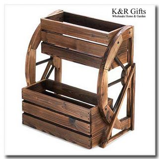    Double Tier Rustic Fir Wood Country WAGON WHEEL Outdoor Planter NEW