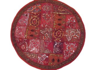 Red Round India Cushion Decorative Rajasthan Accent Chair Floor Pillow 