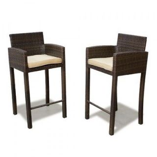 NEW Luxury Furniture Outdoor Wicker Patio Barstools w/ Cushions 
